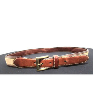 VTG Cole Haan Brown Canvas, Leather Brass Buckle Belt Men Sz 32, 31"-34"